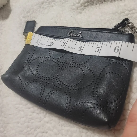 Coach Black Perforated Leather Wristlet - Picture 6 of 7